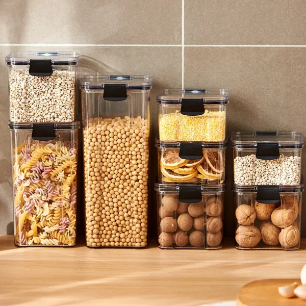 Tarros sellados para cocina, organizador de almacenamiento de granos, tanque grande de plástico a prueba de humedad, juego de tarros de condimentos para el hogar - AliExpress